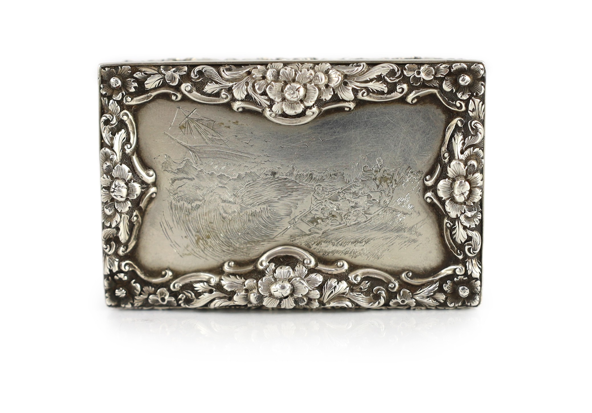 An unusual early Victorian silver rectangular snuff box, commemorating Grace Darling